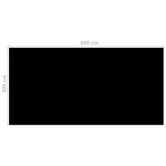 Black PE solar pool cover measuring 600 cm by 300 cm.