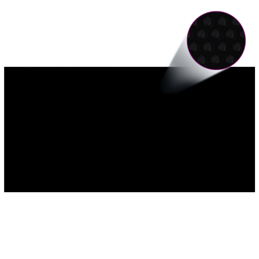 Black solar pool cover, 192.1x96.1 inches, PE material with air bubbles.