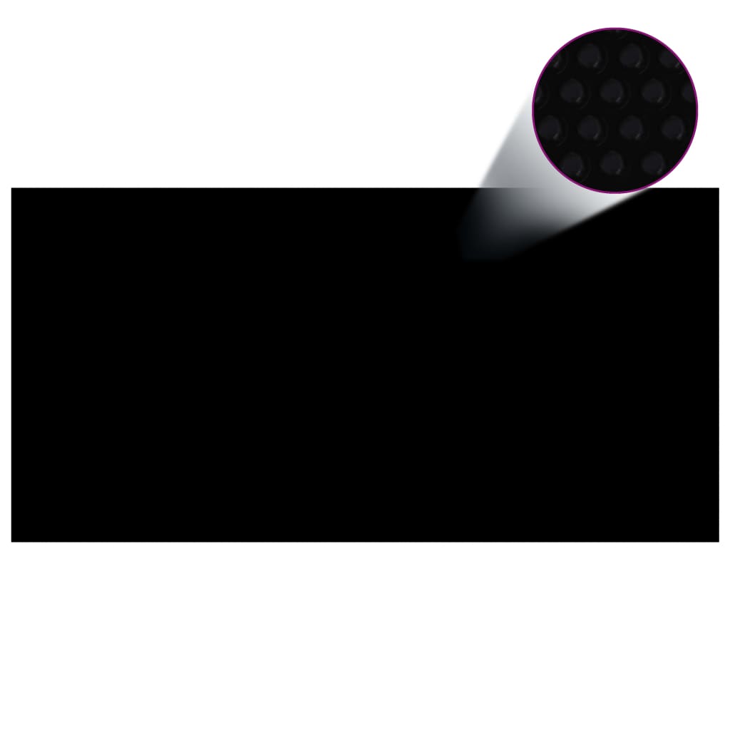 Black solar pool cover, 383.9x192.1 cm, PE material with insulating bubbles.