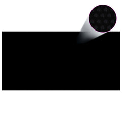 Black solar pool cover, 383.9x192.1 cm, PE material with insulating bubbles.