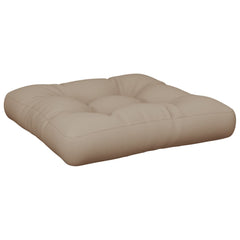 Taupe polyester pallet cushion, 19.7x19.7x4.7 inches, square with tufted design.