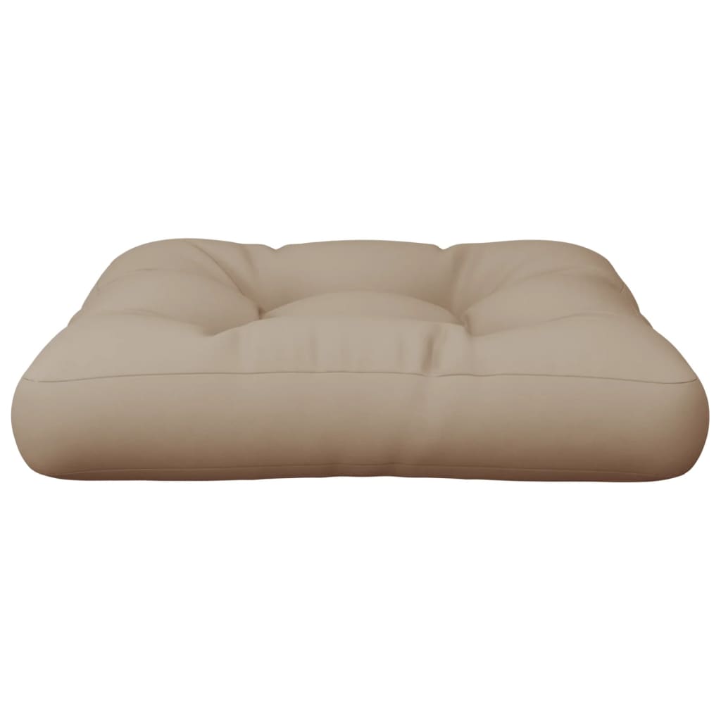 Taupe polyester pallet cushion, 19.7x19.7x4.7 inches, with tufted design.