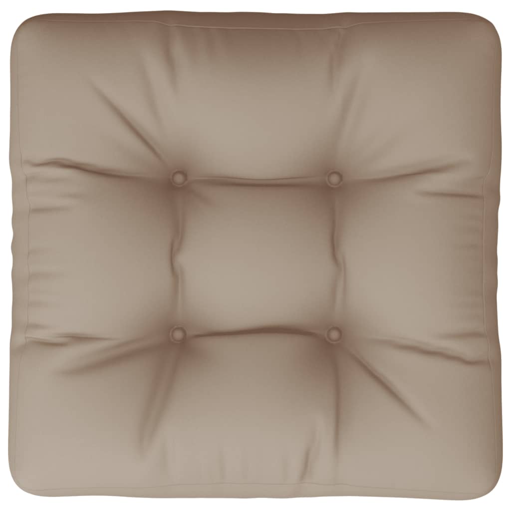 Taupe polyester pallet cushion, 19.7x19.7x4.7 inches, square with tufted design.