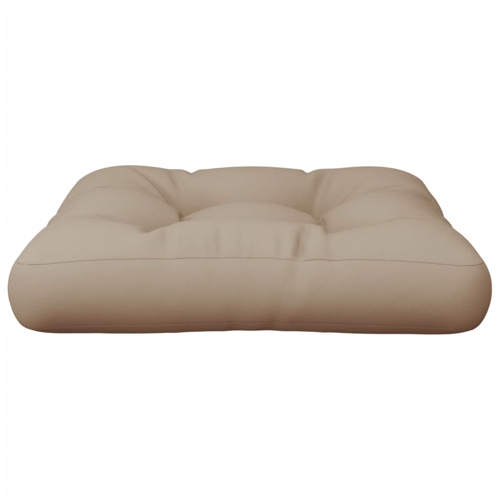 Taupe polyester pallet cushion, 23.6x23.6x4.7 inches, with tufted design.
