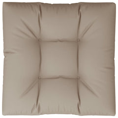 Taupe polyester pallet cushion, 31.5x31.5x4.7 inches, with tufted design.