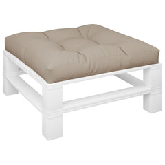 Taupe polyester pallet cushion, 31.5x31.5x4.7 inches, with tufted top.