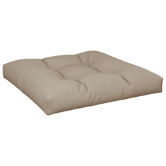 Taupe polyester pallet cushion measuring 31.5x31.5x4.7 inches.