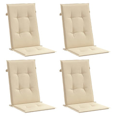 Four beige polyester highback chair cushions, 47x20 inches, with ties, in a 4-pack.