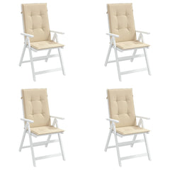 Four beige polyester highback chair cushions, each 47x20 inches, in a pack.