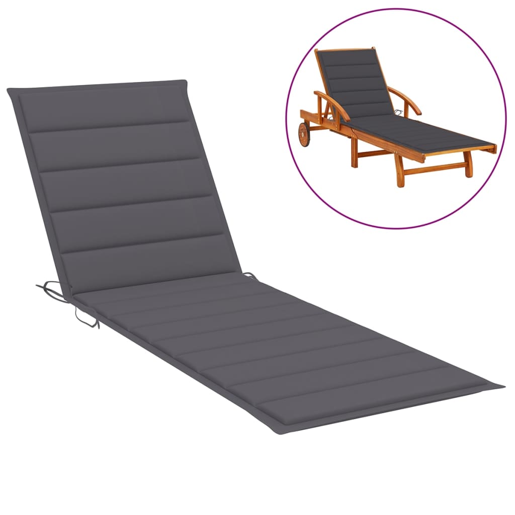 An anthracite sunlounger cushion is shown, with a smaller image of it on a wooden lounger.