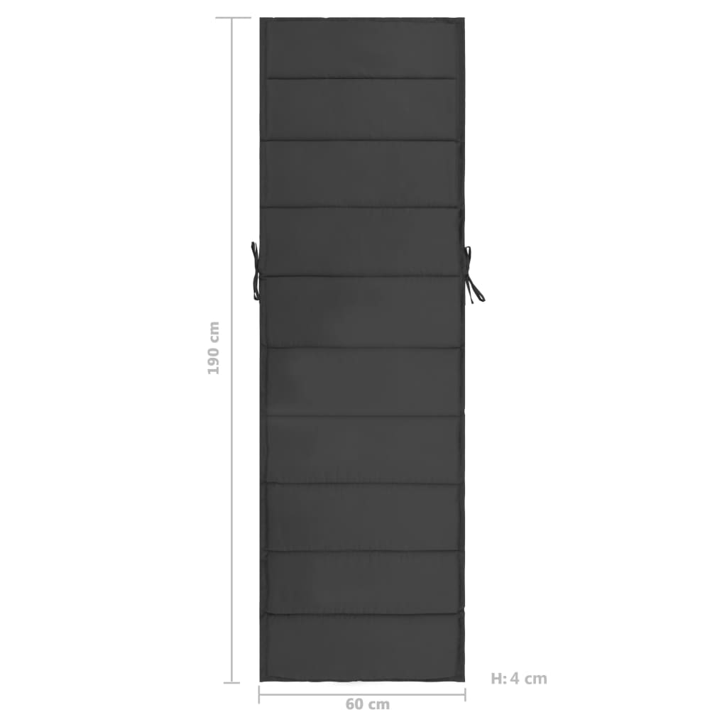 Anthracite polyester sunlounger cushion, 74.8x23.6x1.6 inches, with ties.