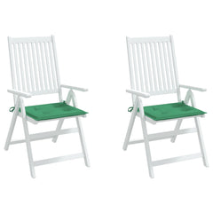 Two green Oxford fabric garden chair cushions, each 19.7x19.7x1.2 inches, with tie ropes.