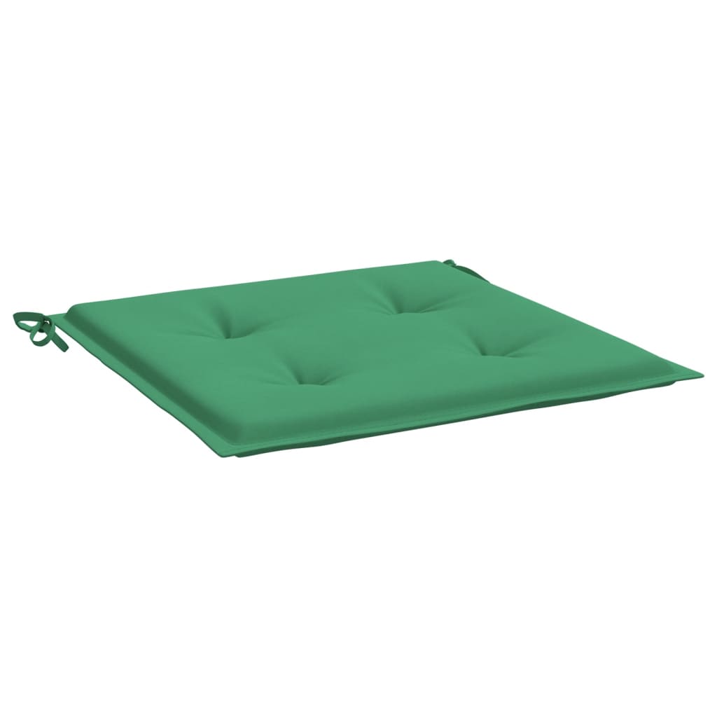 Two green Oxford fabric garden chair cushions, each 19.7x19.7x1.2 inches with ties.