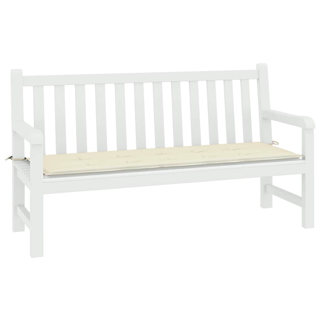 Cream garden bench cushion in Oxford fabric, 78.7x19.7x1.6 inches, with ties.