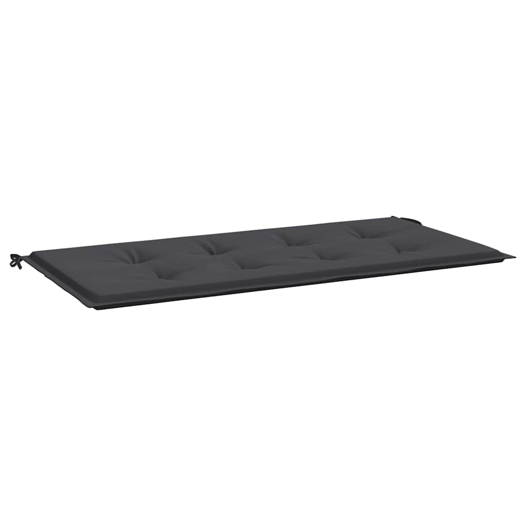 Black Oxford fabric garden bench cushion, 47.2x19.7x1.6 inches, with tie-down straps.