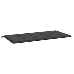 Black Oxford fabric garden bench cushion, 47.2x19.7x1.6 inches, with tie-down straps.