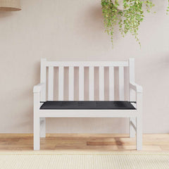 Black Oxford fabric garden bench cushion, 47.2x19.7x1.6 inches, with tie-down straps.