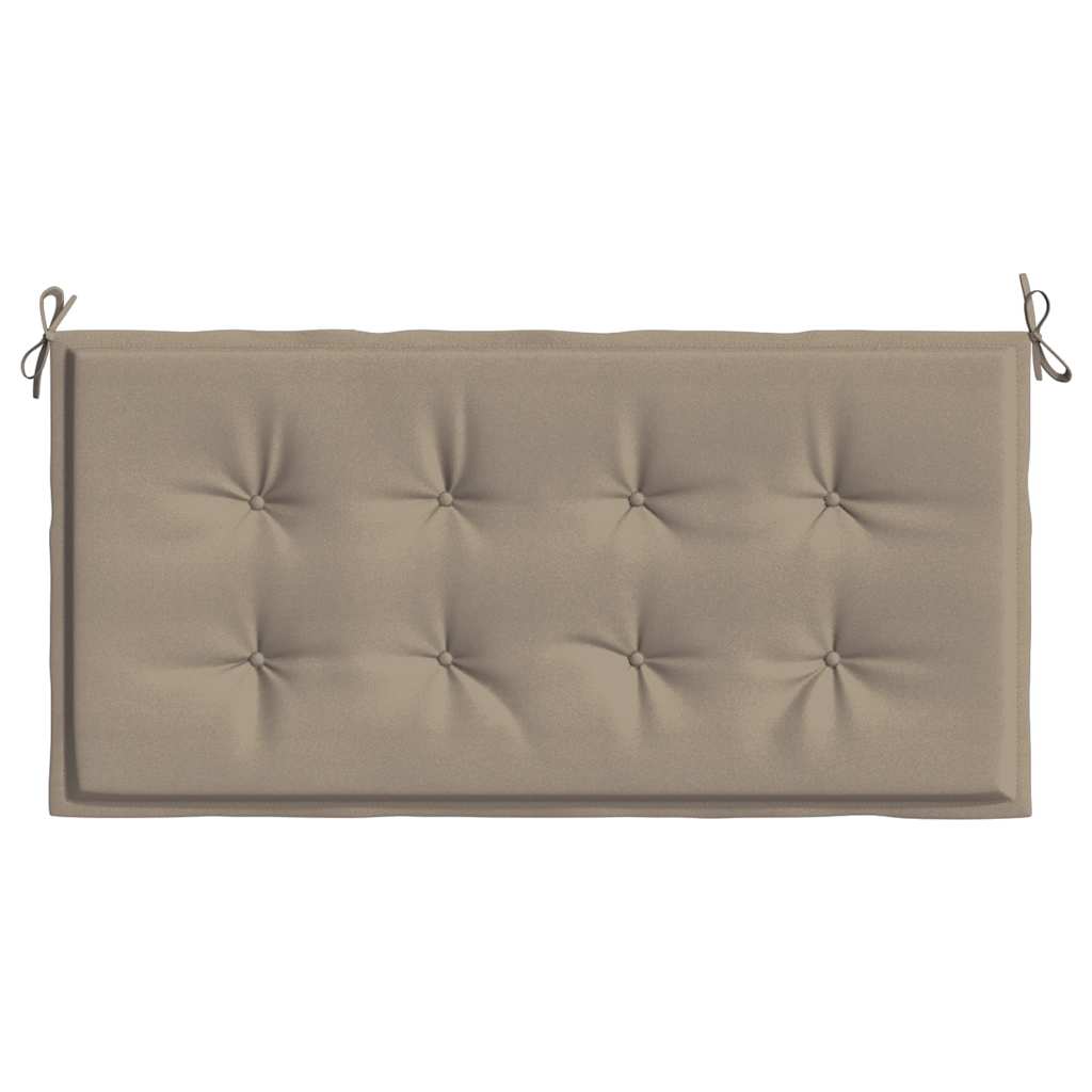 Taupe Bostome garden bench cushion in Oxford fabric, 47x20x2 inches, with ties and tufted design.