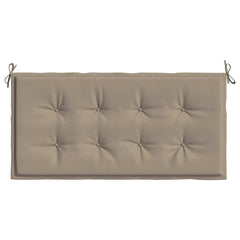 Taupe Bostome garden bench cushion in Oxford fabric, 47x20x2 inches, with ties and tufted design.