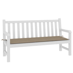 Taupe Oxford fabric garden bench cushion, 59x20x2 inches, with corner ties.