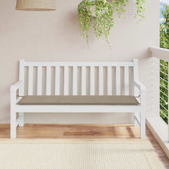 Taupe Oxford fabric garden bench cushion, 59x20x2 inches, with corner ties.