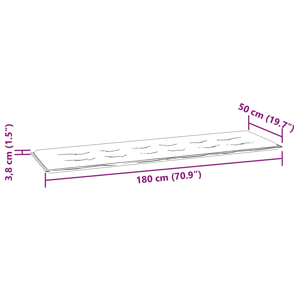 Taupe garden bench cushion in Oxford fabric, 70.9x19.7x1.6 inches with ties.