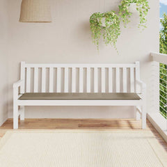 Taupe Bostome garden bench cushion in Oxford fabric, 70.9x19.7x1.6 inches, on white bench.