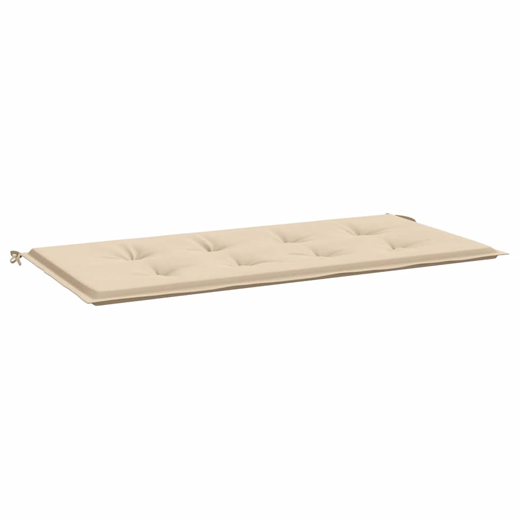 Beige garden bench cushion in Oxford fabric, 47.2x19.7x1.6 inches, with ties.