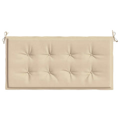 Beige rectangular garden bench cushion with tufted Oxford fabric and tie straps.