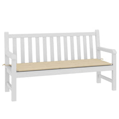 Beige Oxford fabric garden bench cushion, 59x20x2 inches, with ties.