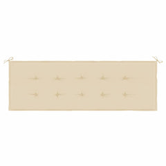 Beige garden bench cushion made of Oxford fabric, measuring 59x20x2 inches with ties.