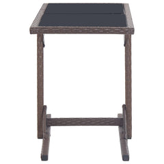 Outdoor Table Brown Poly rattan, powder-coated steel, glass Small