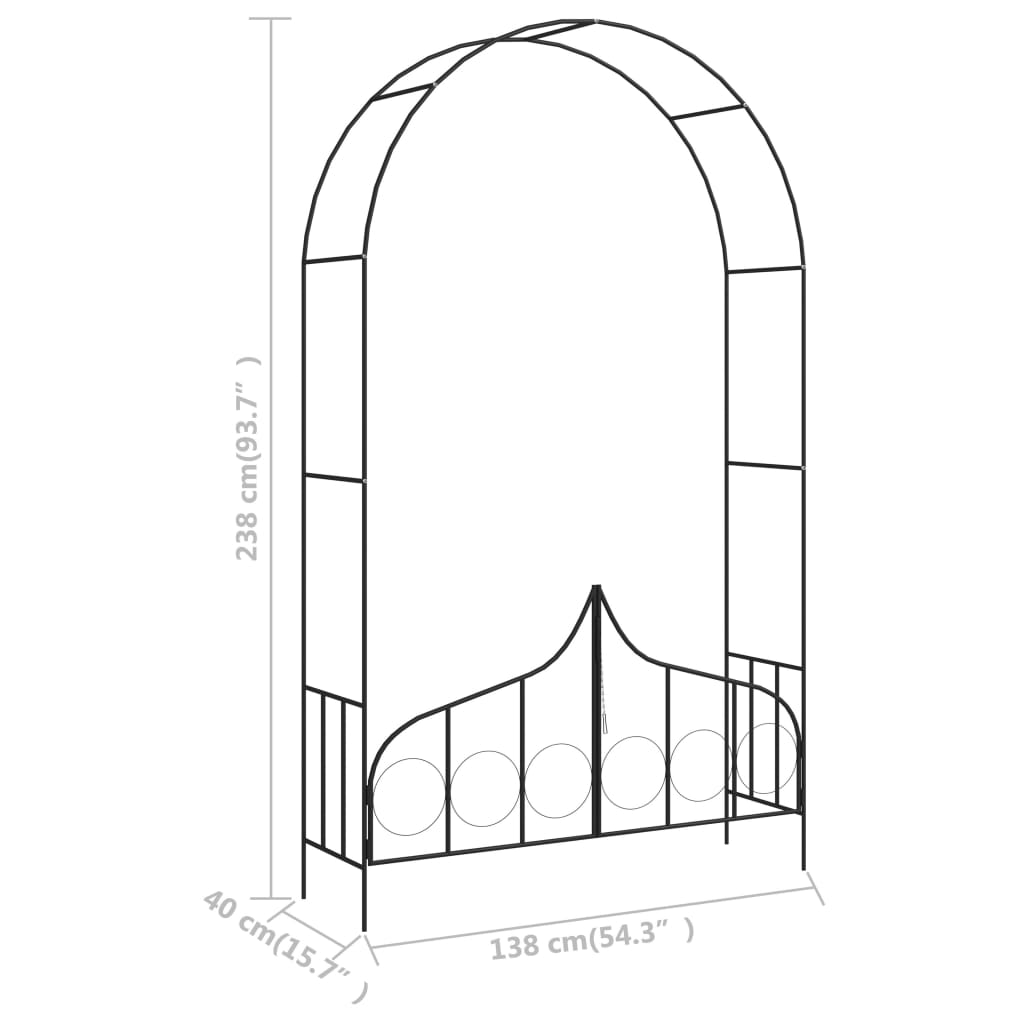 Garden Arch with Gate Black 54.3x15.7x93.7 Iron