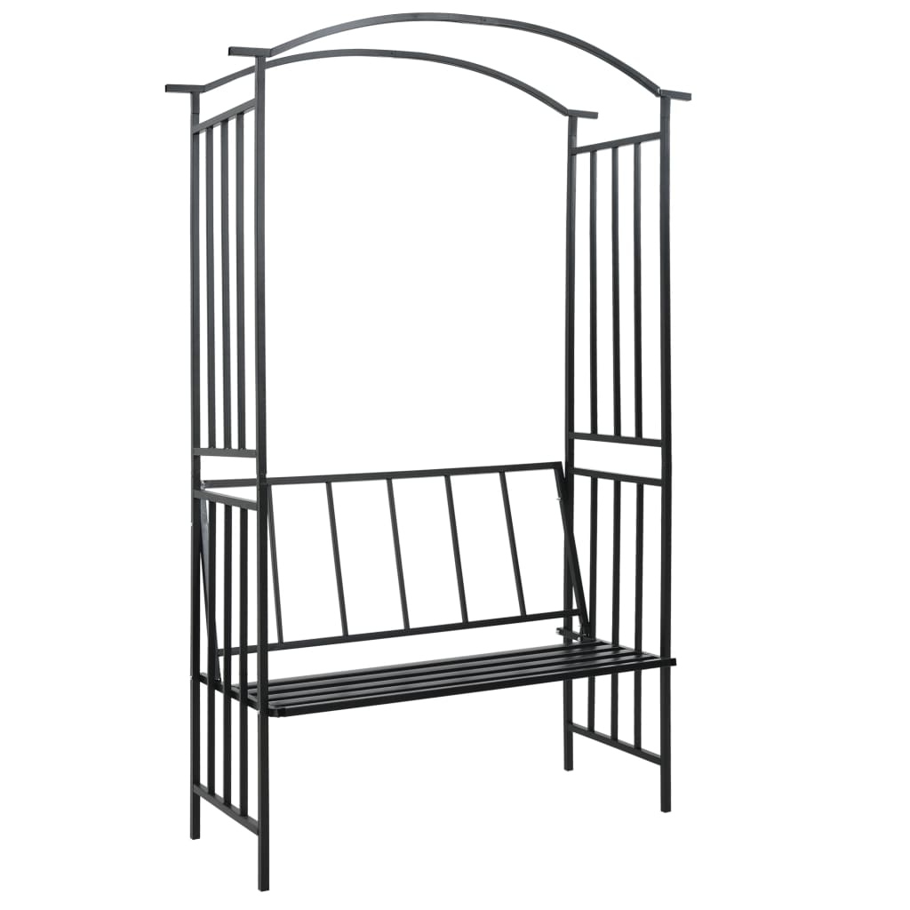 Garden Arch with Bench Black 50.4x19.7x81.5 Iron