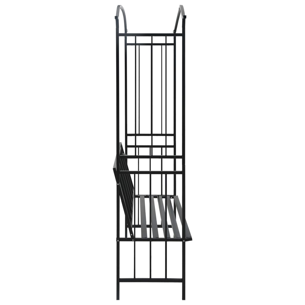 Garden Arch with Bench Black 50.4x19.7x81.5 Iron