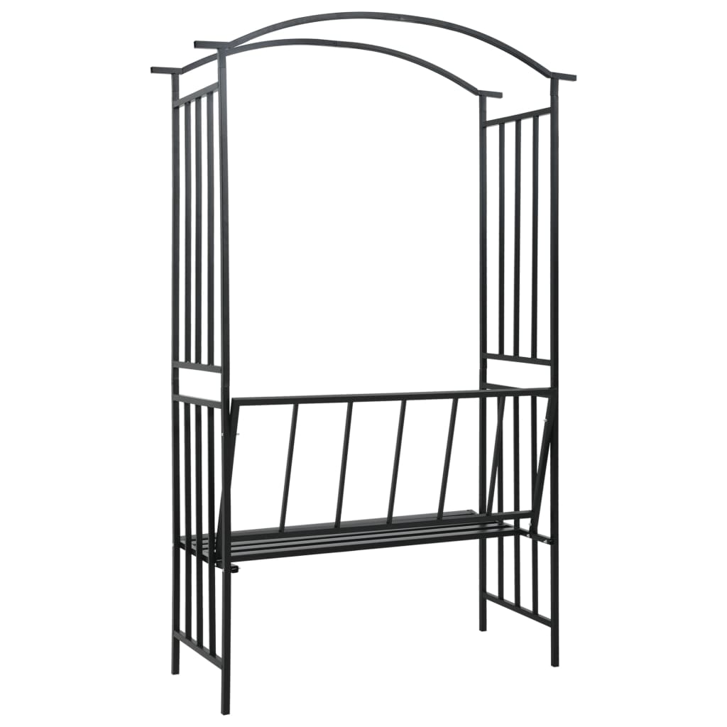 Garden Arch with Bench Black 50.4x19.7x81.5 Iron
