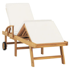 Sunlounger Cream Solid Teak wood Adjustable Footrests Sunlounger