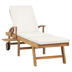 Sunlounger Cream Solid Teak wood Adjustable Footrests Sunlounger
