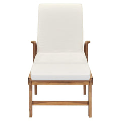 Sunlounger Cream Solid Teak wood Adjustable Footrests Sunlounger