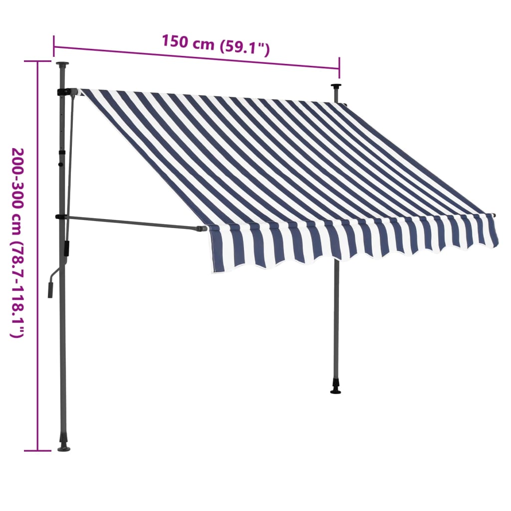 Manual Retractable Awning with LED 59.1 Blue and White