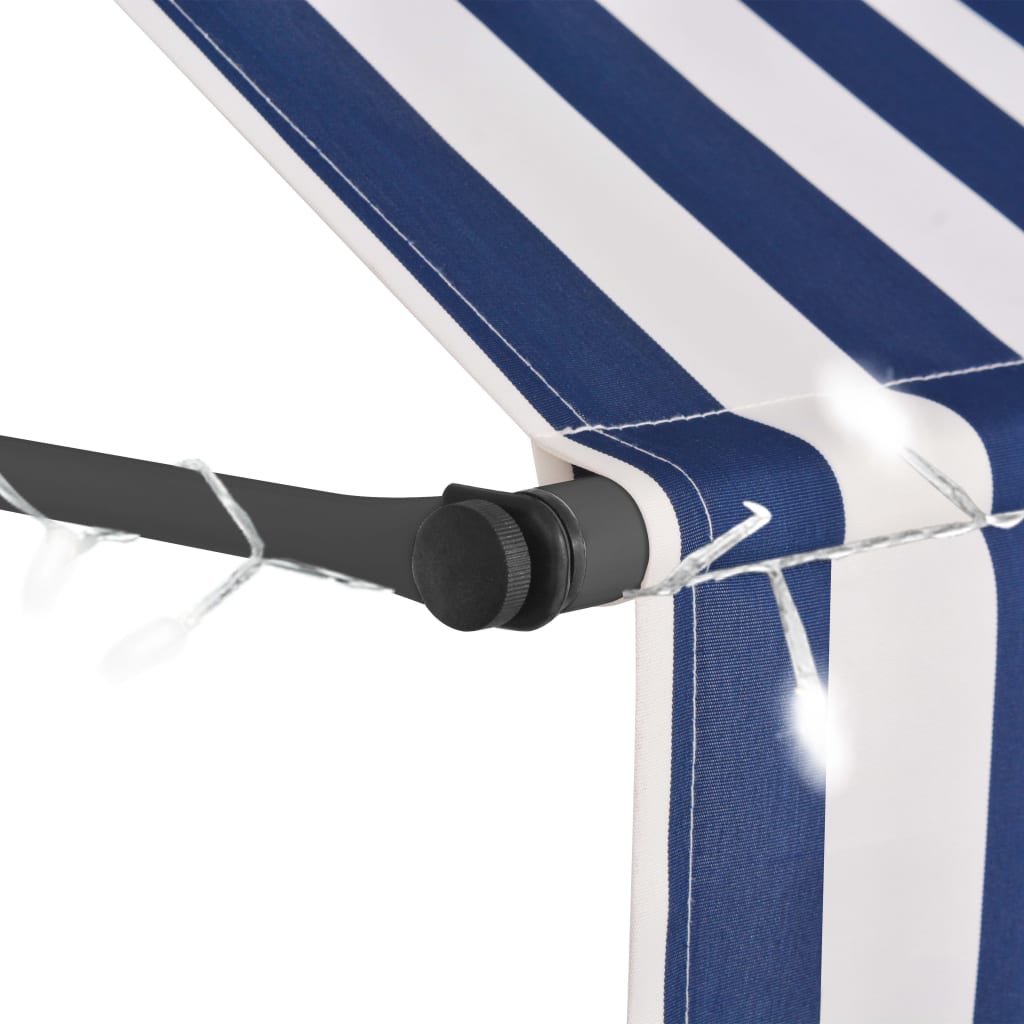 Manual Retractable Awning with LED 78.7 Blue and White