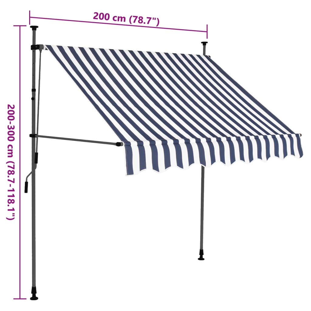 Manual Retractable Awning with LED 78.7 Blue and White
