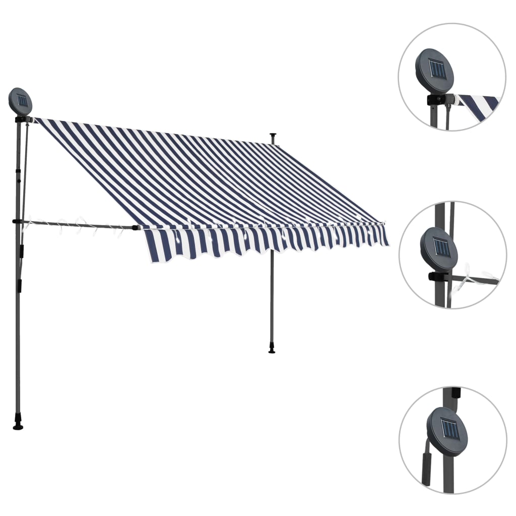 Manual Retractable Awning with LED 98.4 Blue and White