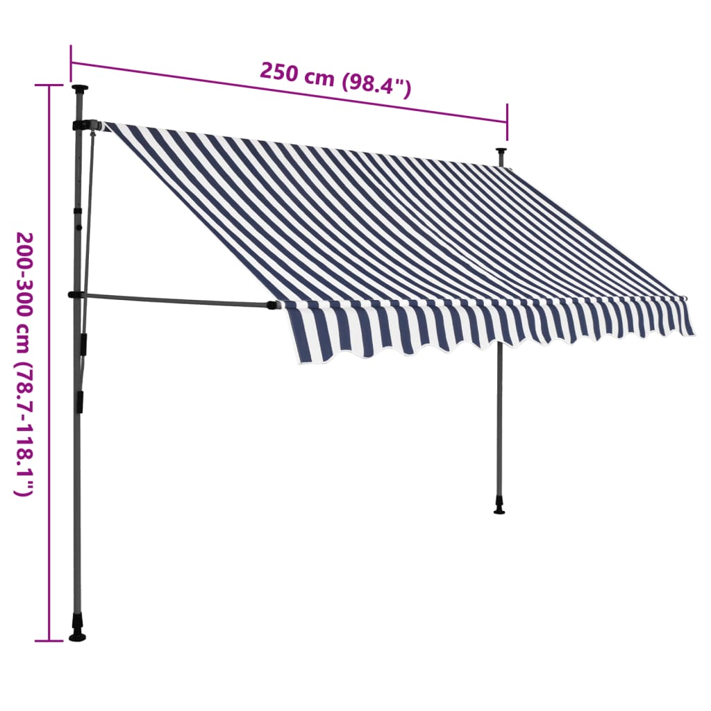 Manual Retractable Awning with LED 98.4 Blue and White