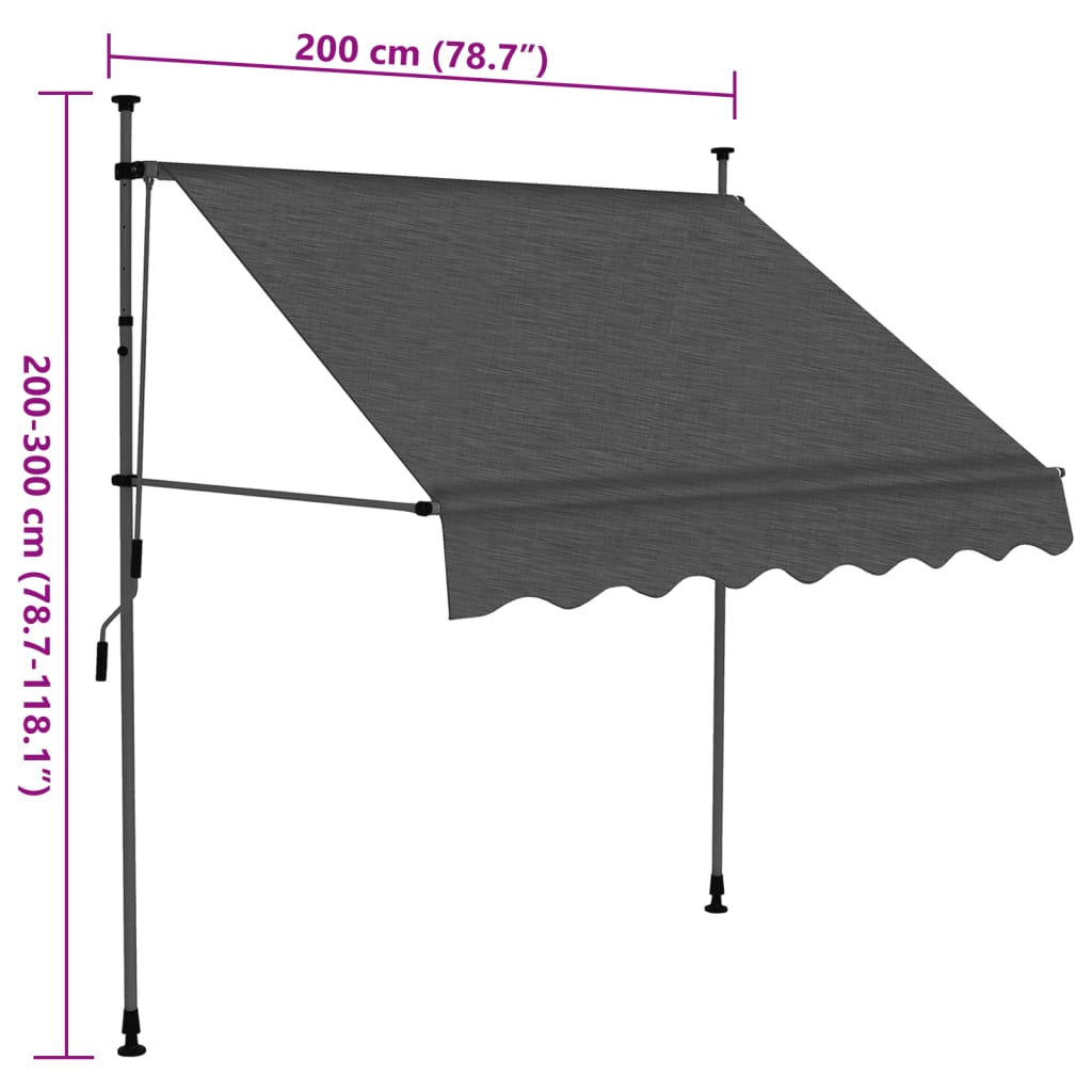Manual Retractable Awning with LED 78.7 Anthracite