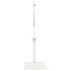 White wooden garden shower made of weather-resistant fir wood with stainless steel head.