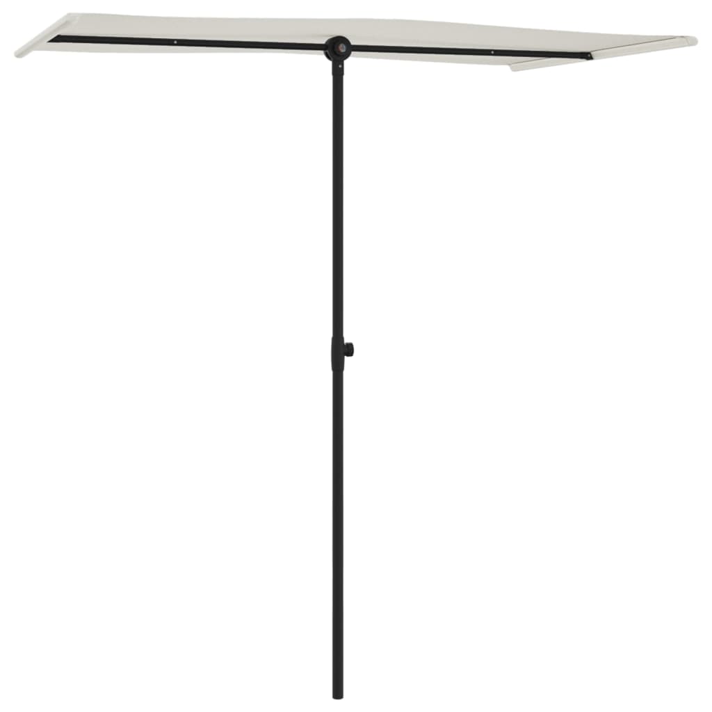 Sand white cantilever garden parasol with black aluminum pole, 70.9x43.3 inches.