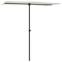 Sand white cantilever garden parasol with black aluminum pole, 70.9x43.3 inches.