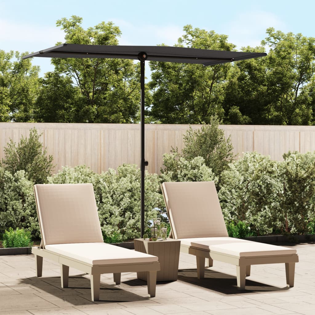 Garden Parasol Black Polyester, Aluminum Medium Height-Adjustable