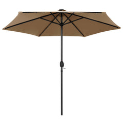 Taupe 106.3-inch garden parasol with LED lights on black pole.